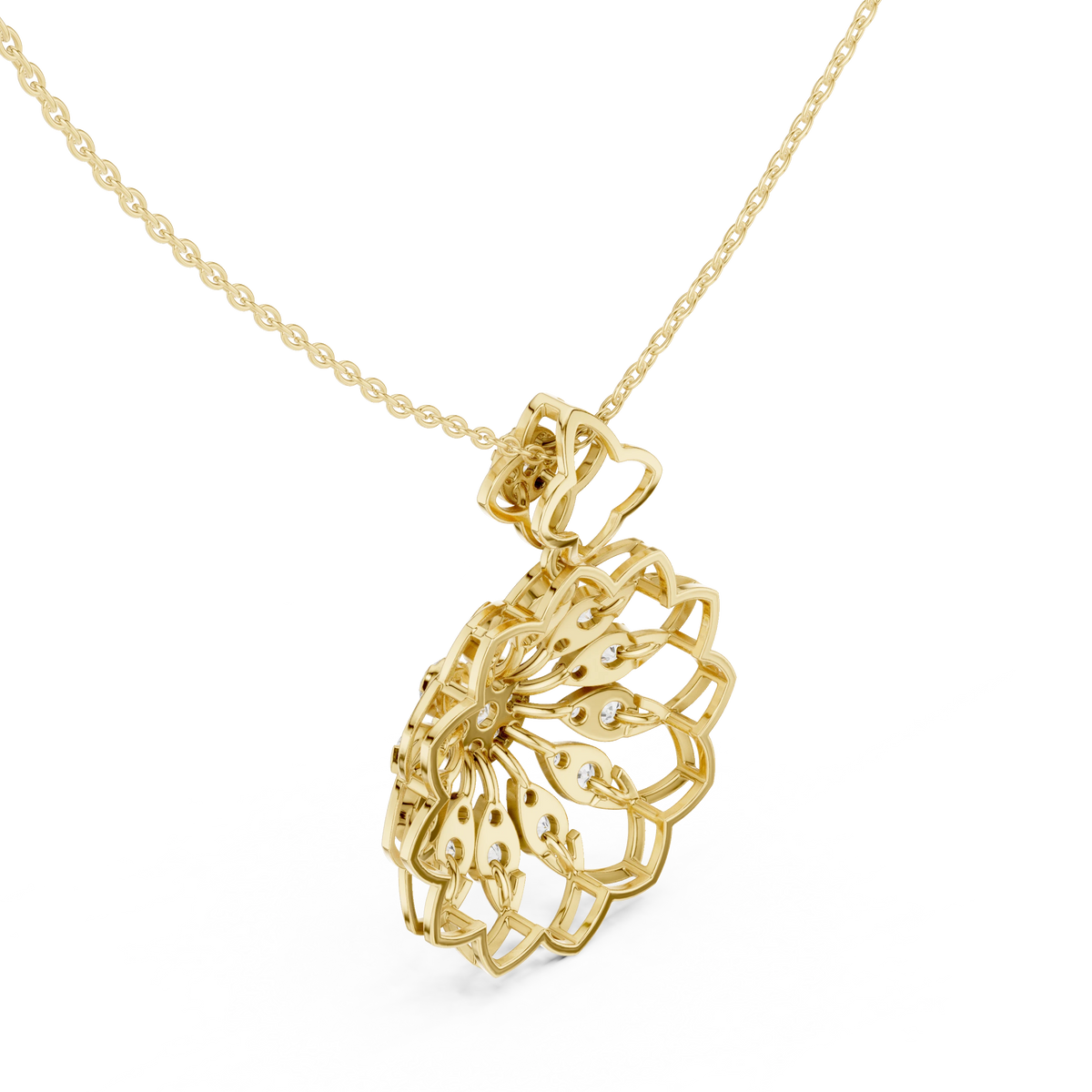 Lotus Flower Openwork Moissanite Pendant in yellow 925 sterling silver, view 2