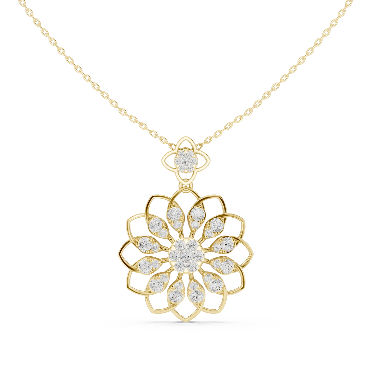 Lotus Flower Openwork Moissanite Pendant in yellow 925 sterling silver, view 4