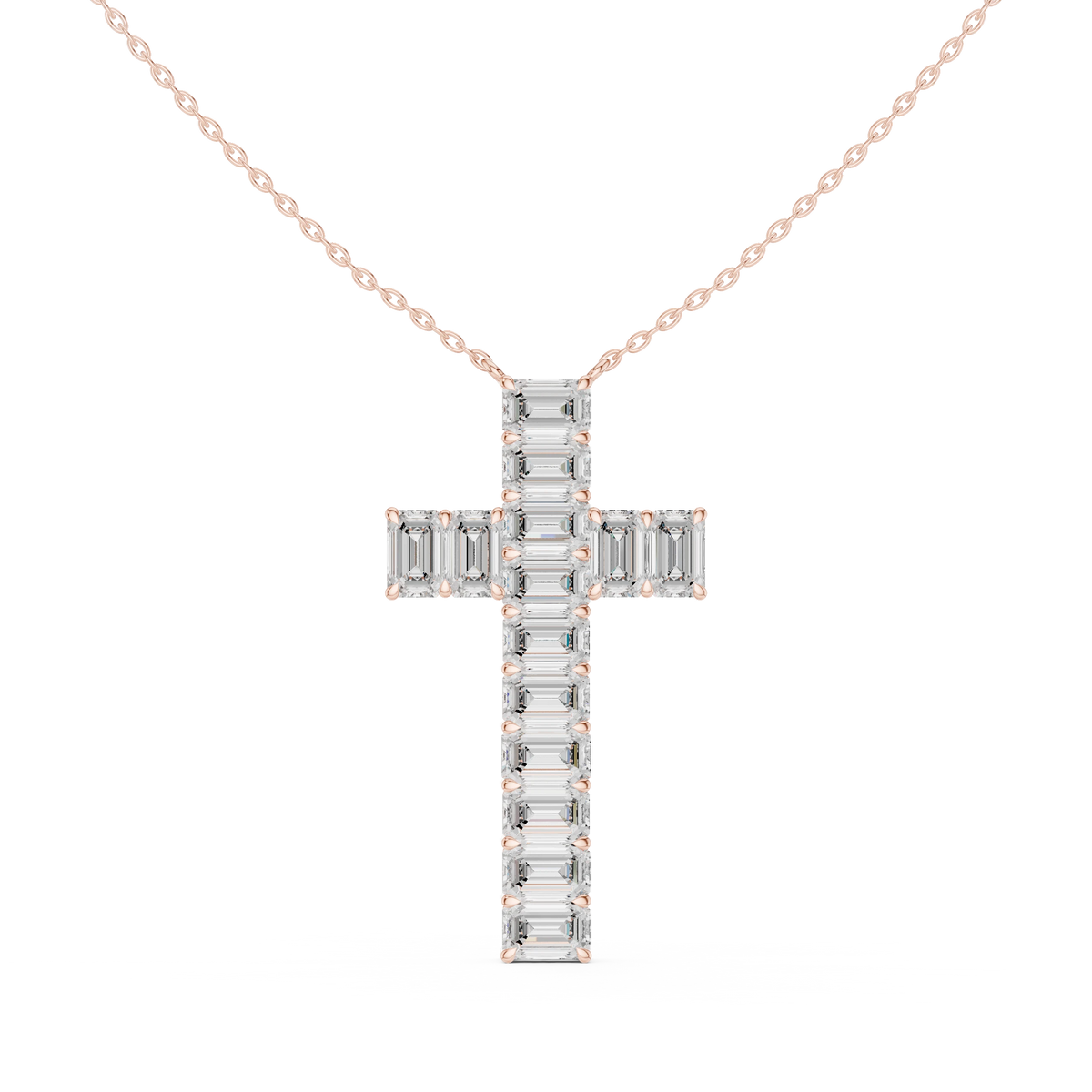 Emerald Cut Moissanite Cross Pendant in rose 925 sterling silver, view 4