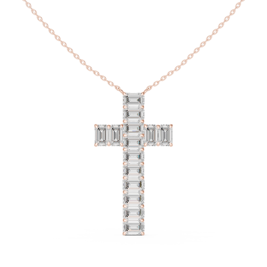 Emerald Cut Moissanite Cross Pendant in rose 925 sterling silver, view 4