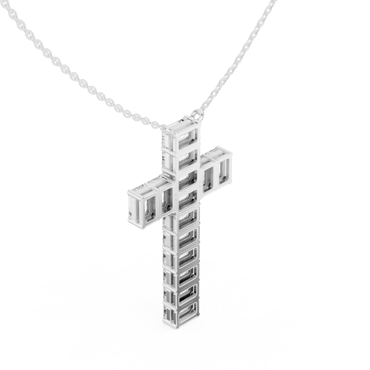 Emerald Cut Moissanite Cross Pendant in white 925 sterling silver, view 2
