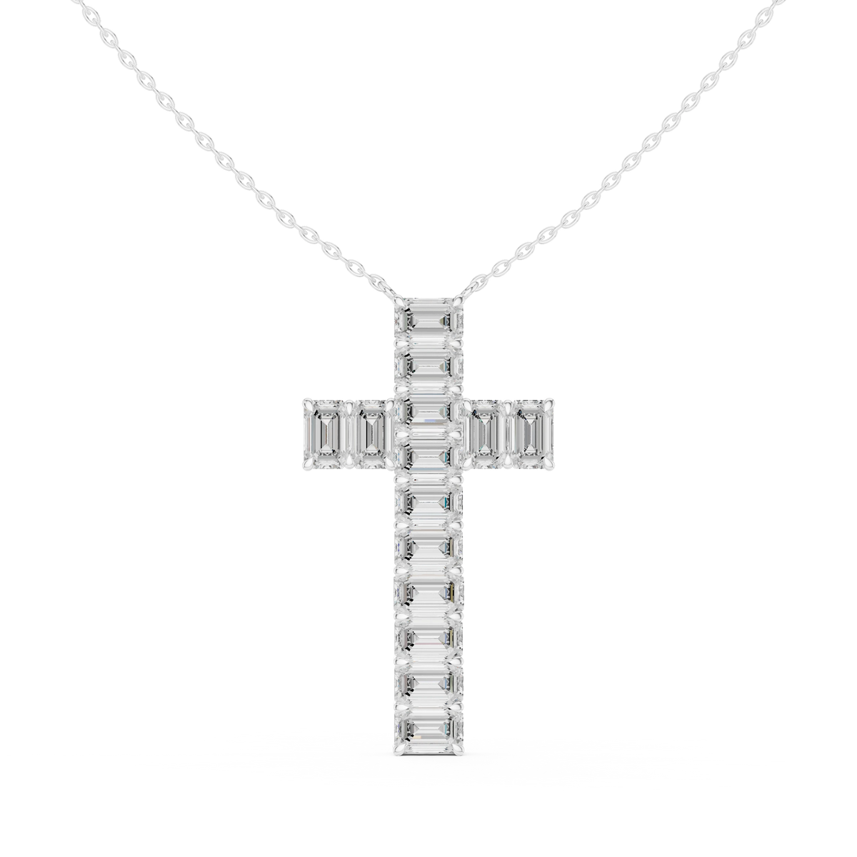 Emerald Cut Moissanite Cross Pendant in white 925 sterling silver, view 4