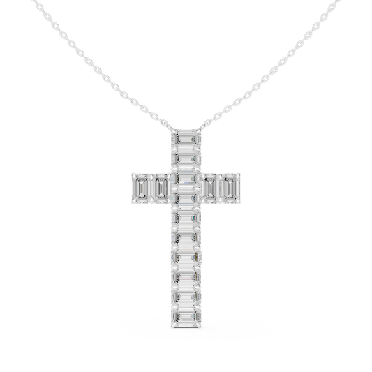 Emerald Cut Moissanite Cross Pendant in white 925 sterling silver, view 4