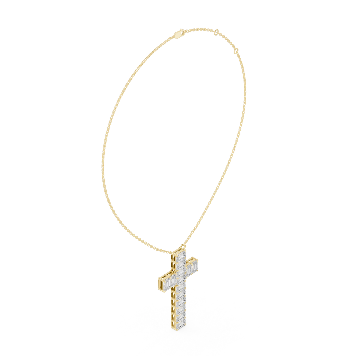 Emerald Cut Moissanite Cross Pendant in yellow 925 sterling silver, view 1