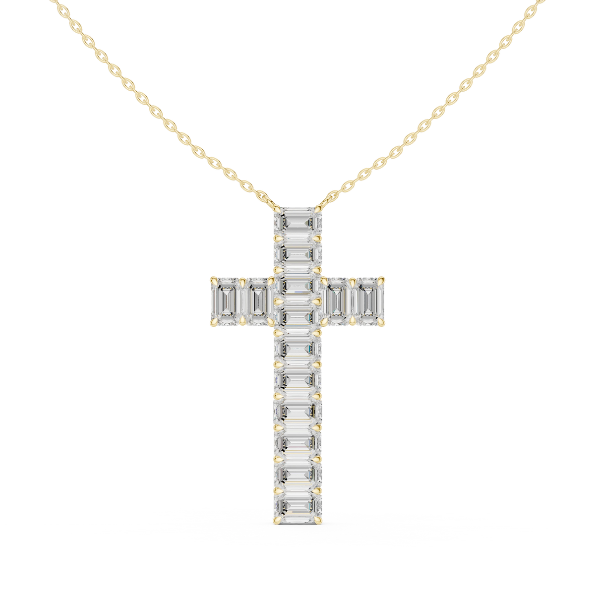 Emerald Cut Moissanite Cross Pendant in yellow 925 sterling silver, view 4