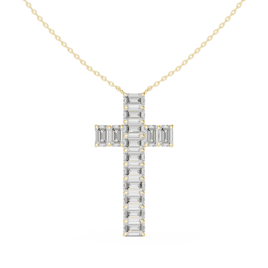 Emerald Cut Moissanite Cross Pendant in yellow 925 sterling silver, view 4