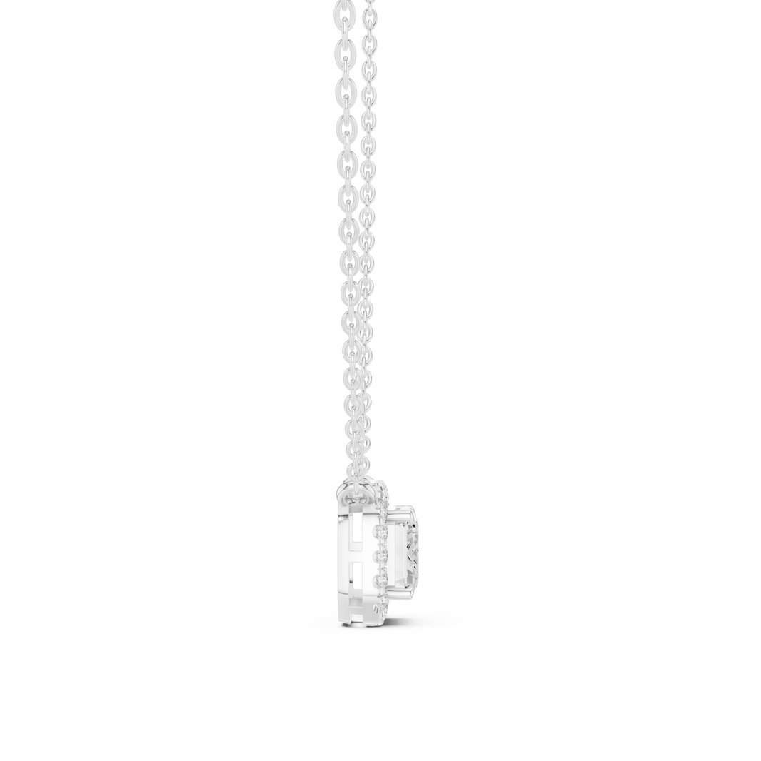 East West Emerald Cut Halo Moissanite Station Pendant in white 925 sterling silver, view 3
