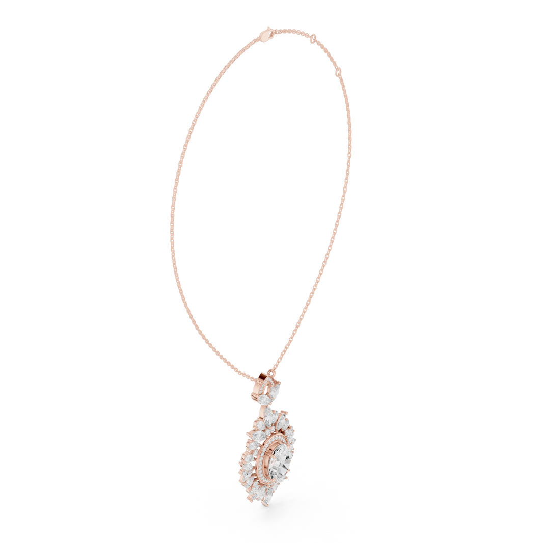 Oval Halo Marquise and Pear Moissanite Drop Pendant in rose 925 sterling silver, view 1