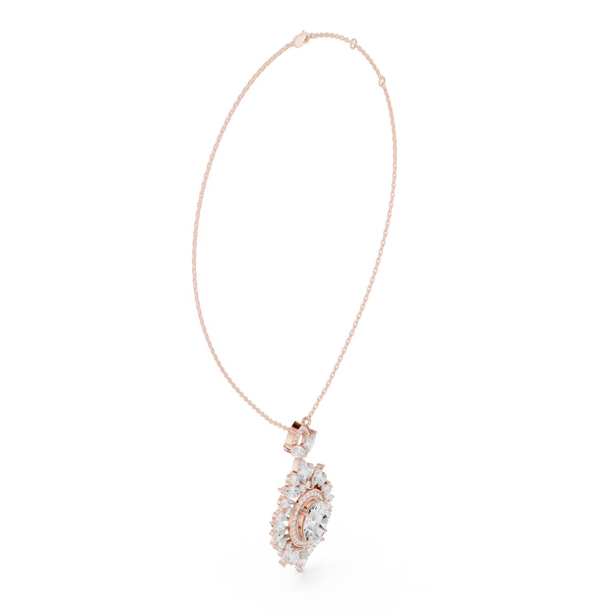 Oval Halo Marquise and Pear Moissanite Drop Pendant in rose 925 sterling silver, view 1