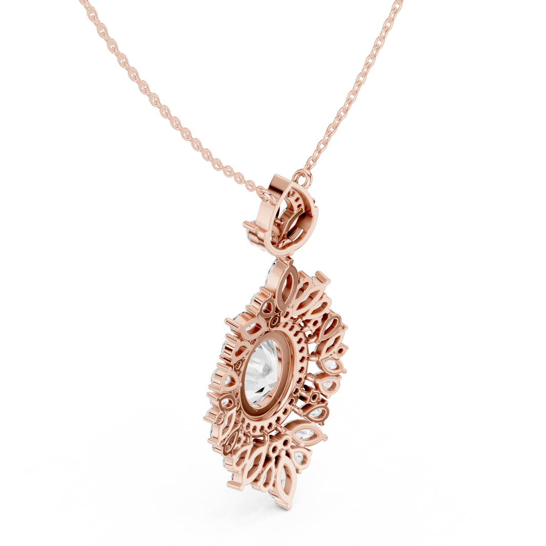 Oval Halo Marquise and Pear Moissanite Drop Pendant in rose 925 sterling silver, view 2