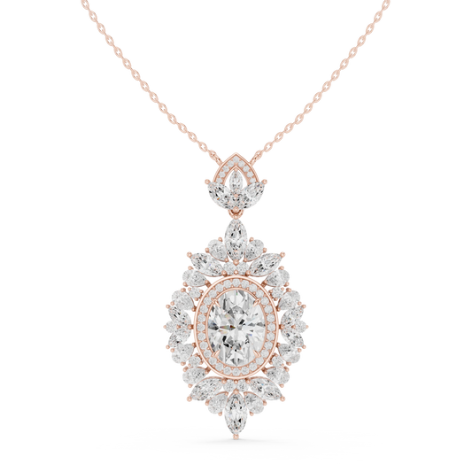 Oval Halo Marquise and Pear Moissanite Drop Pendant in rose 925 sterling silver, view 4
