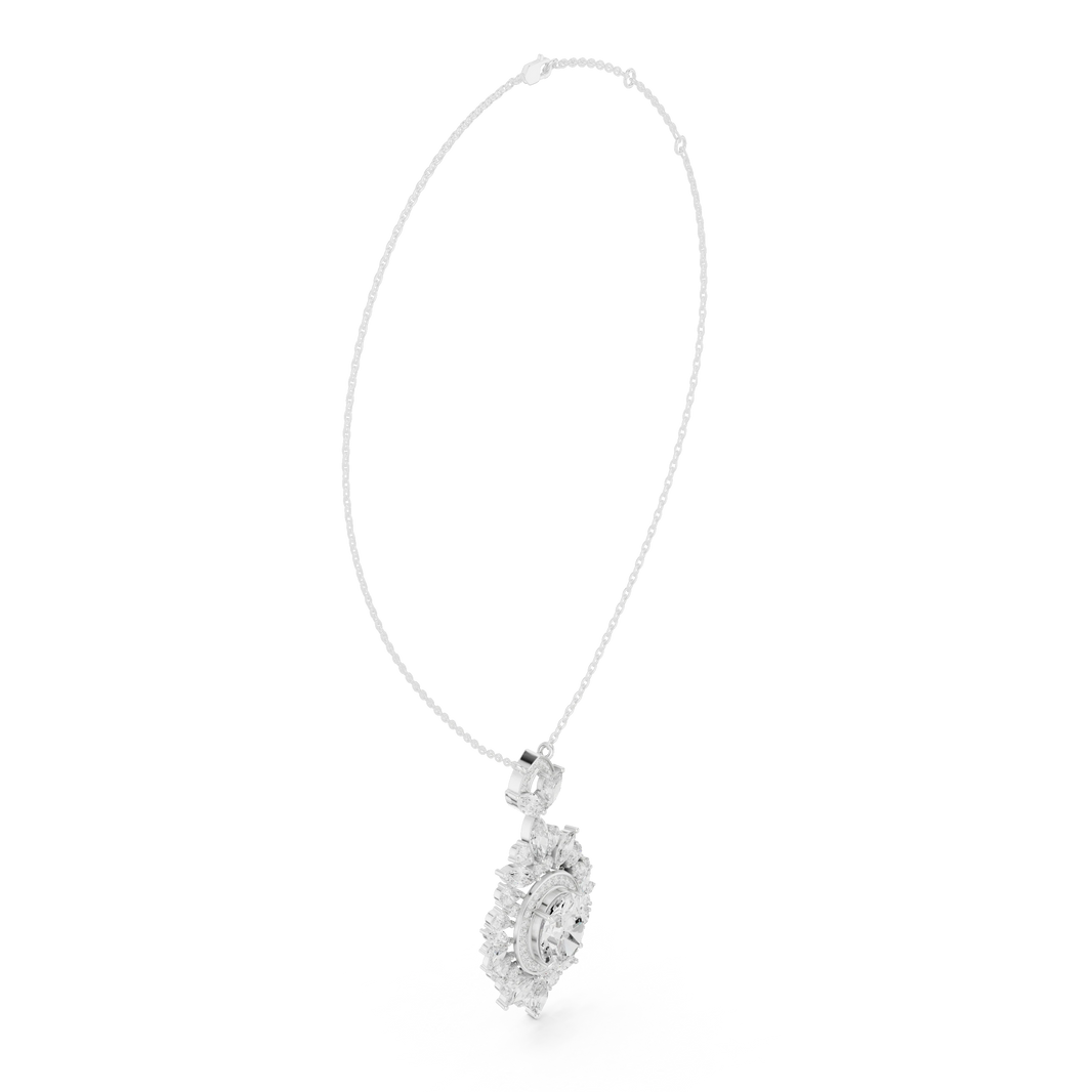 Oval Halo Marquise and Pear Moissanite Drop Pendant in white 925 sterling silver, view 1