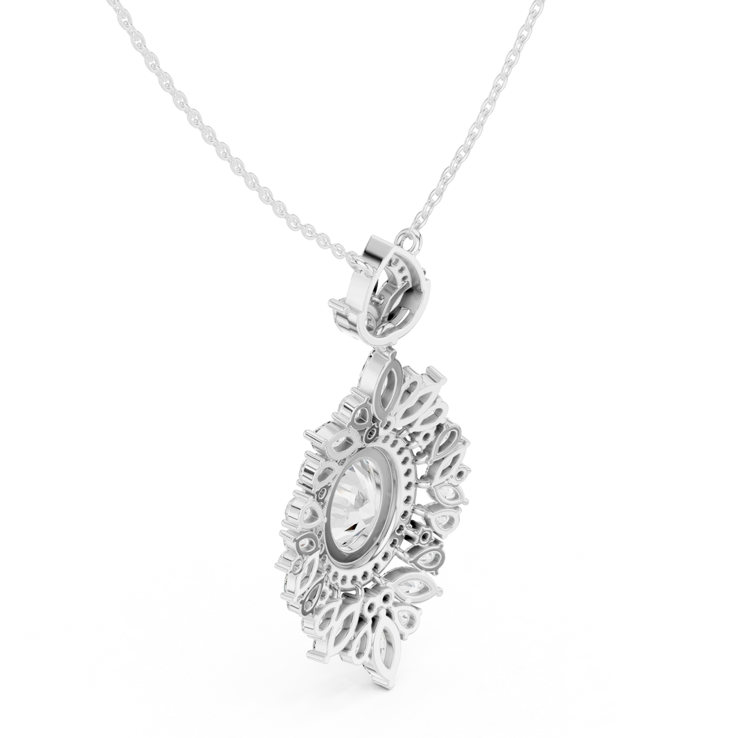 Oval Halo Marquise and Pear Moissanite Drop Pendant in white 925 sterling silver, view 2