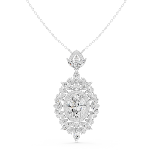 Oval Halo Marquise and Pear Moissanite Drop Pendant in white 925 sterling silver, view 4