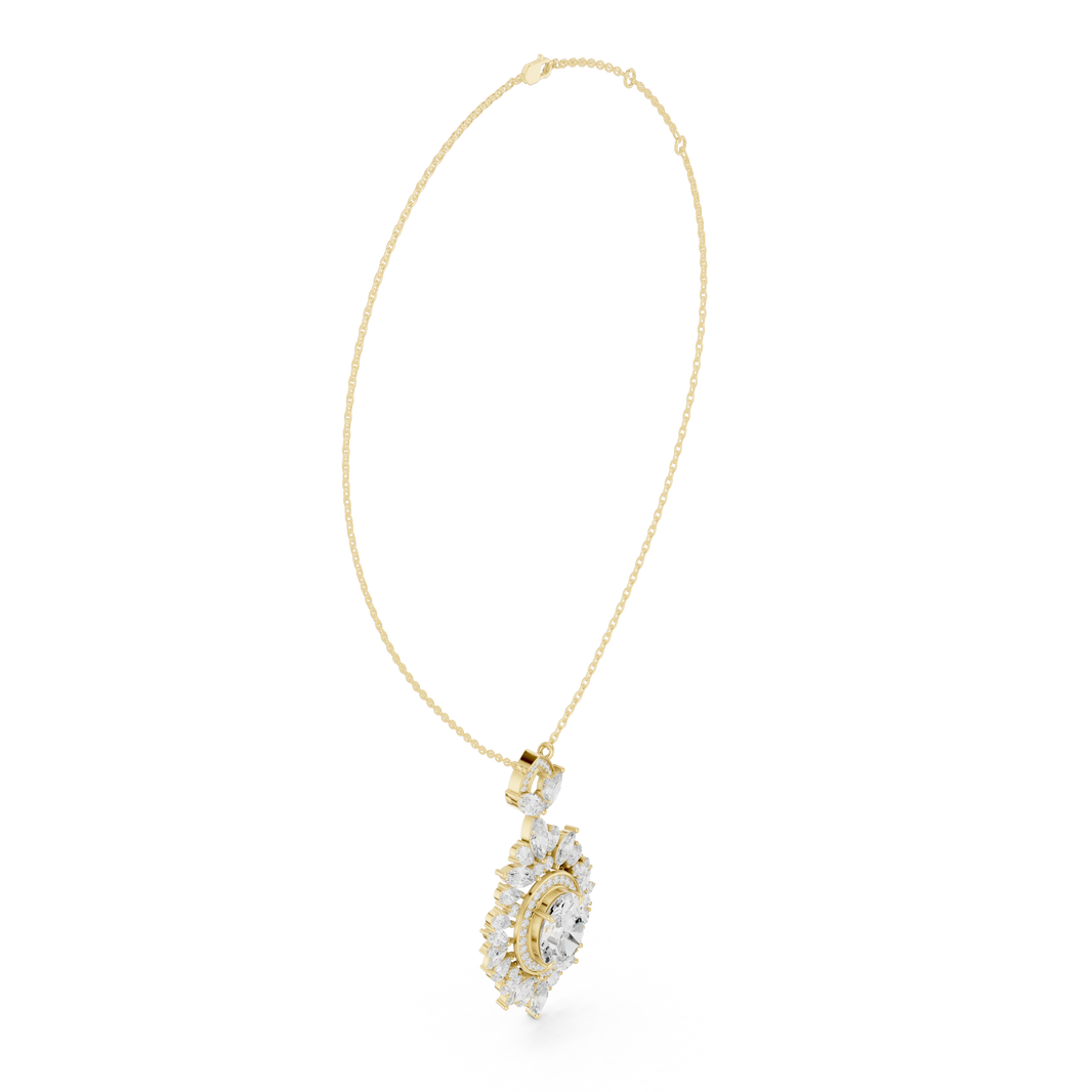 Oval Halo Marquise and Pear Moissanite Drop Pendant in yellow 925 sterling silver, view 1