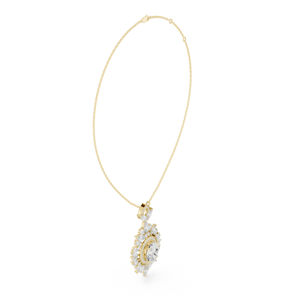Oval Halo Marquise and Pear Moissanite Drop Pendant in yellow 925 sterling silver, view 1