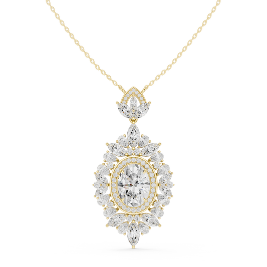 Oval Halo Marquise and Pear Moissanite Drop Pendant in yellow 925 sterling silver, view 4