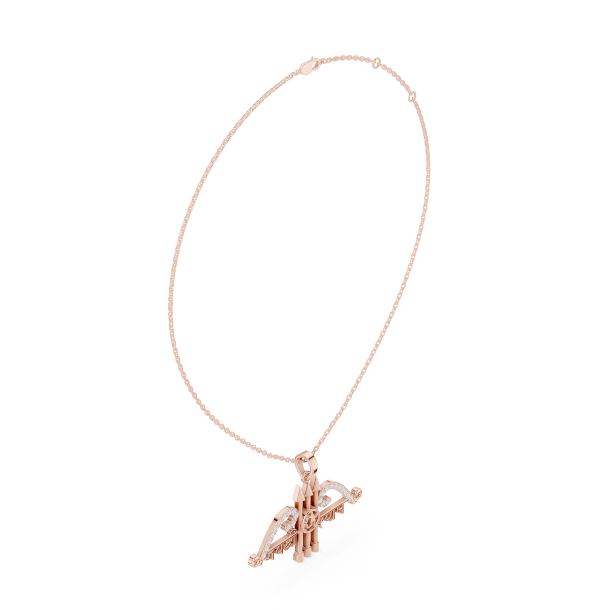 Jai Shri Shyam Bow and Arrow Moissanite Pendant in rose 925 sterling silver, view 1