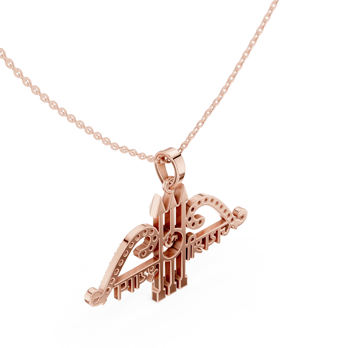 Jai Shri Shyam Bow and Arrow Moissanite Pendant in rose 925 sterling silver, view 2