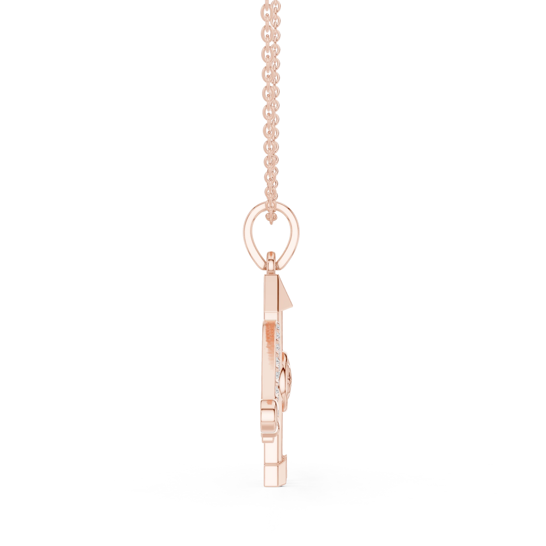 Jai Shri Shyam Bow and Arrow Moissanite Pendant in rose 925 sterling silver, view 3