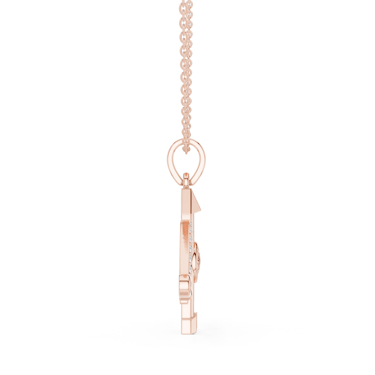 Jai Shri Shyam Bow and Arrow Moissanite Pendant in rose 925 sterling silver, view 3