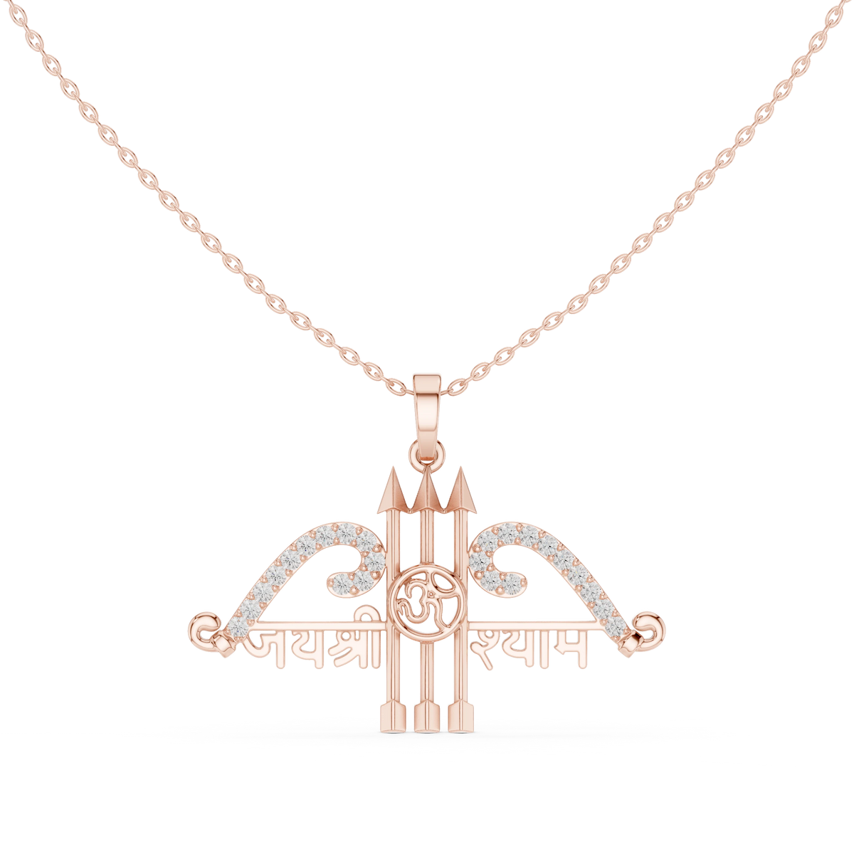 Jai Shri Shyam Bow and Arrow Moissanite Pendant in rose 925 sterling silver, view 4