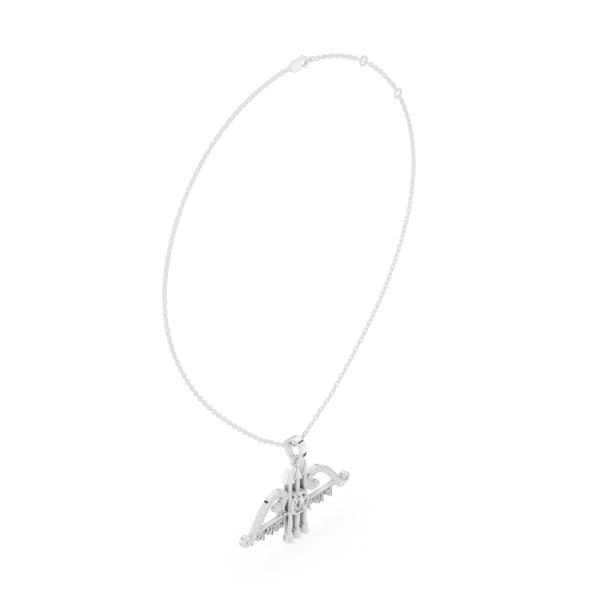Jai Shri Shyam Bow and Arrow Moissanite Pendant in white 925 sterling silver, view 1
