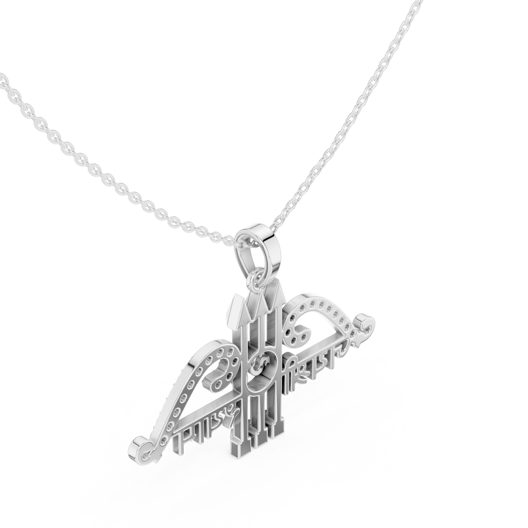 Jai Shri Shyam Bow and Arrow Moissanite Pendant in white 925 sterling silver, view 2