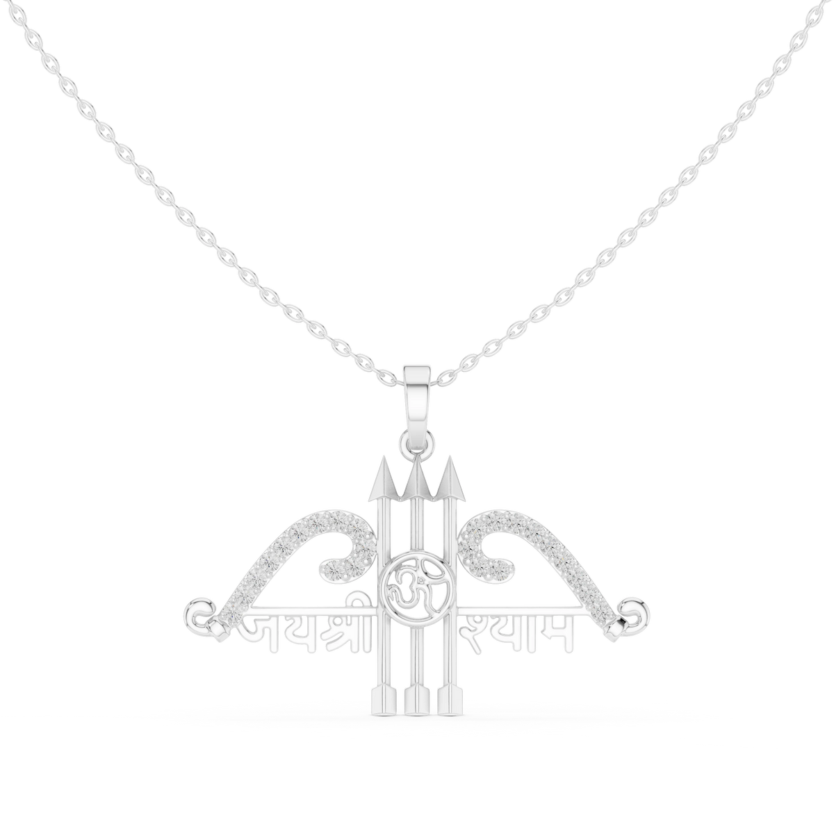 Jai Shri Shyam Bow and Arrow Moissanite Pendant in white 925 sterling silver, view 4