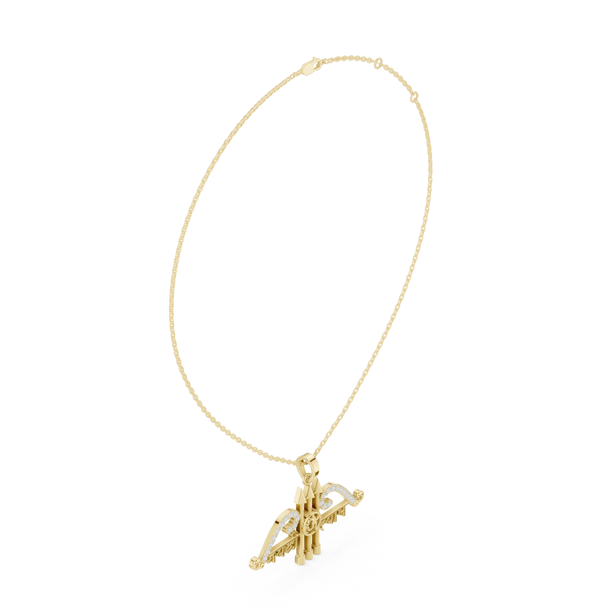 Jai Shri Shyam Bow and Arrow Moissanite Pendant in yellow 925 sterling silver, view 1