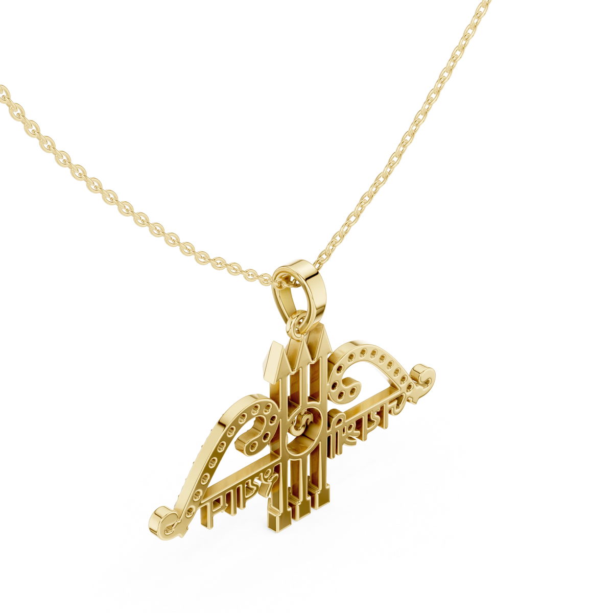 Jai Shri Shyam Bow and Arrow Moissanite Pendant in yellow 925 sterling silver, view 2