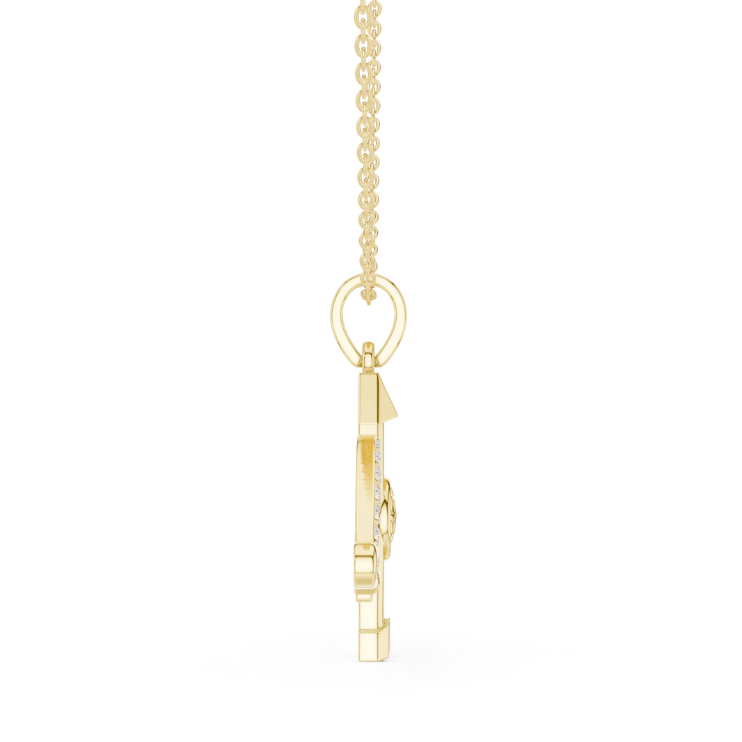 Jai Shri Shyam Bow and Arrow Moissanite Pendant in yellow 925 sterling silver, view 3