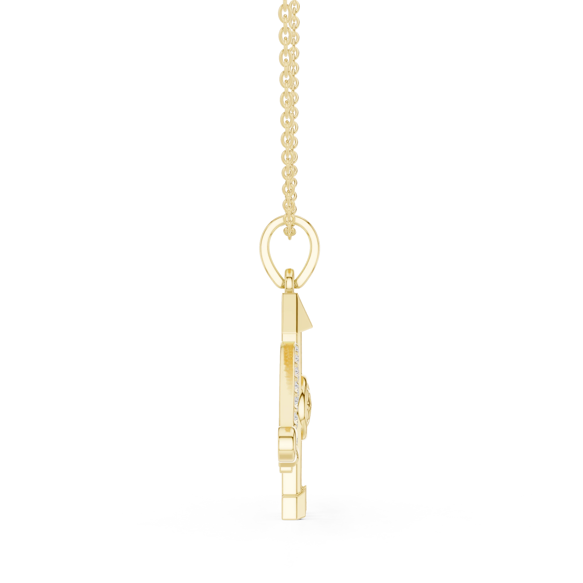 Jai Shri Shyam Bow and Arrow Moissanite Pendant in yellow 925 sterling silver, view 3
