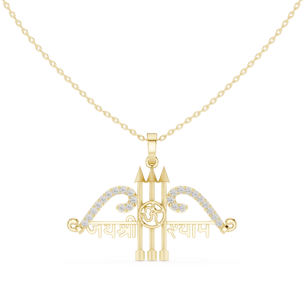 Jai Shri Shyam Bow and Arrow Moissanite Pendant in yellow 925 sterling silver, view 4