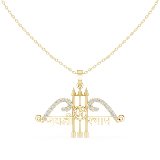 Jai Shri Shyam Bow and Arrow Moissanite Pendant in yellow 925 sterling silver, view 4