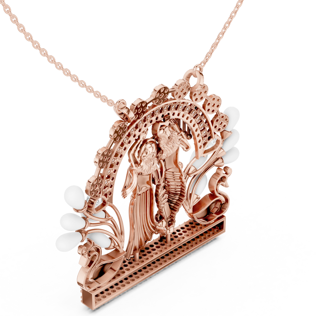 Radha Krishna Peacock Arch Moissanite Pendant in rose 925 sterling silver, view 2