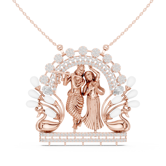 Radha Krishna Peacock Arch Moissanite Pendant in rose 925 sterling silver, view 4
