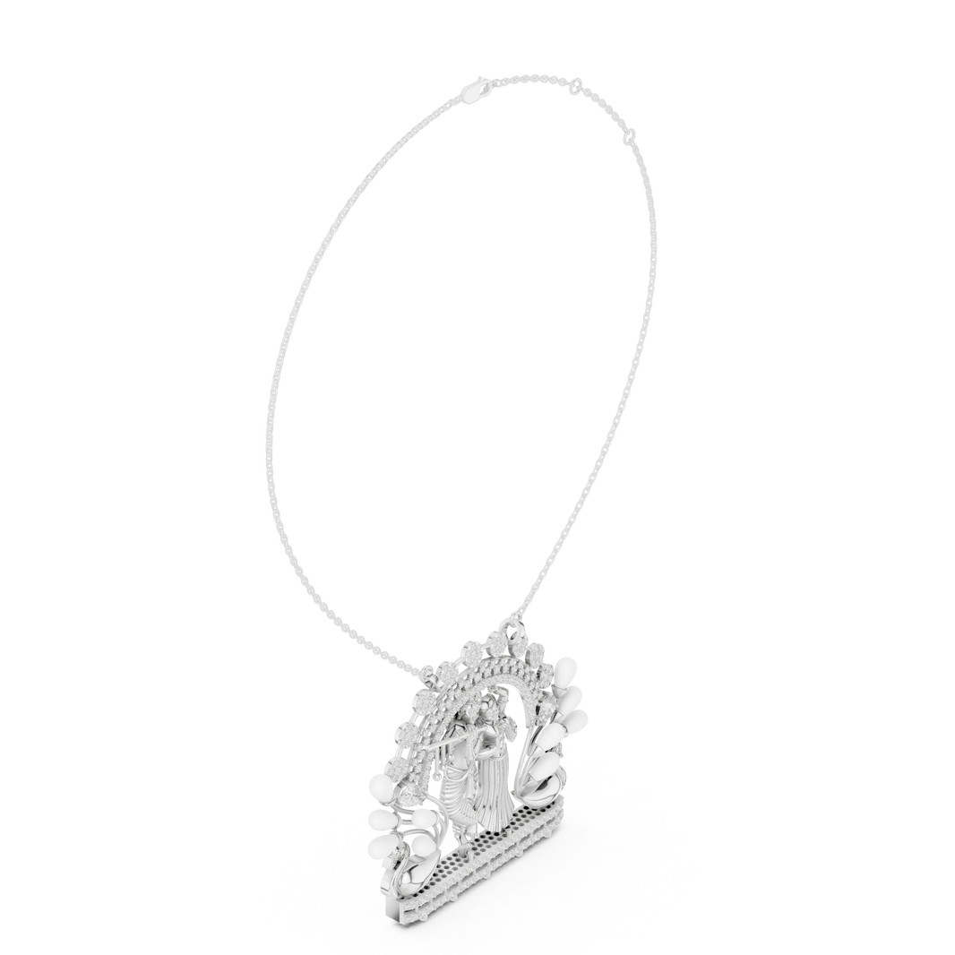 Radha Krishna Peacock Arch Moissanite Pendant in white 925 sterling silver, view 1