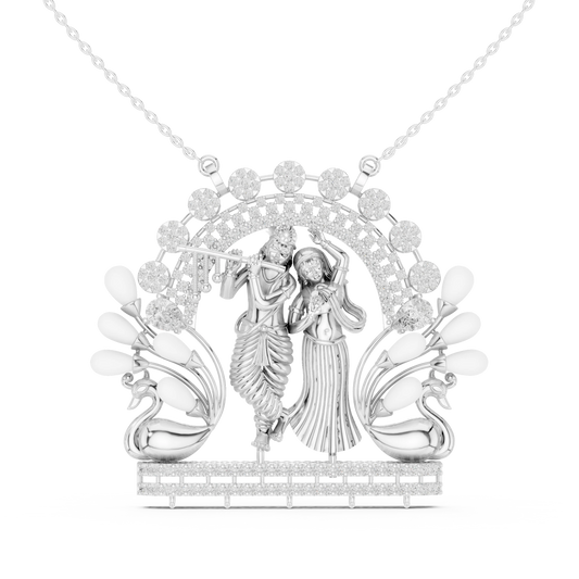 Radha Krishna Peacock Arch Moissanite Pendant in white 925 sterling silver, view 4