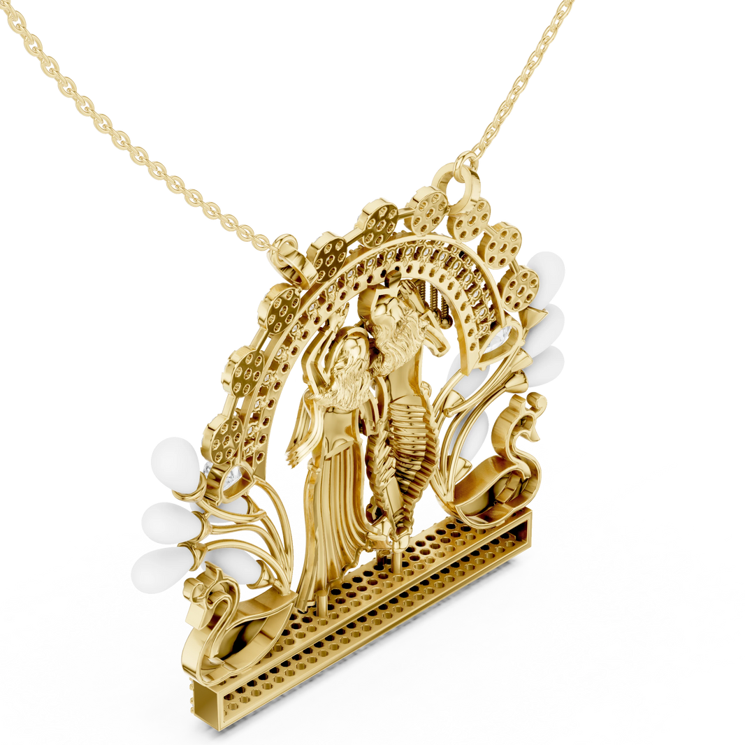 Radha Krishna Peacock Arch Moissanite Pendant in yellow 925 sterling silver, view 2