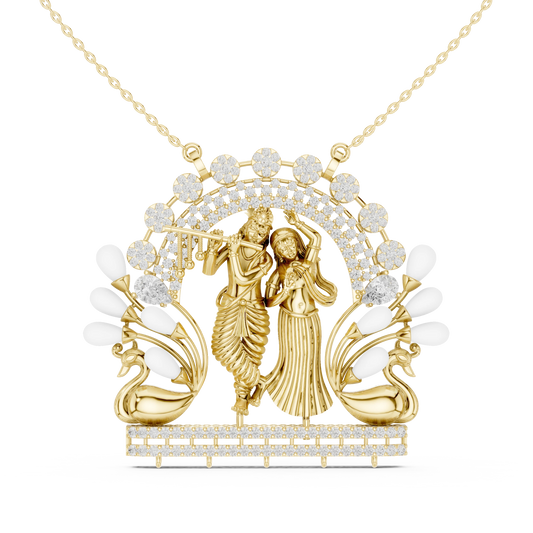 Radha Krishna Peacock Arch Moissanite Pendant in yellow 925 sterling silver, view 4