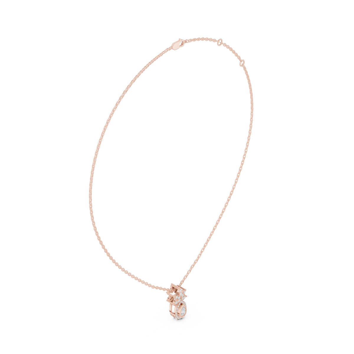 Petite Pear Halo Moissanite Pendant with Flower Top in rose 925 sterling silver, view 1