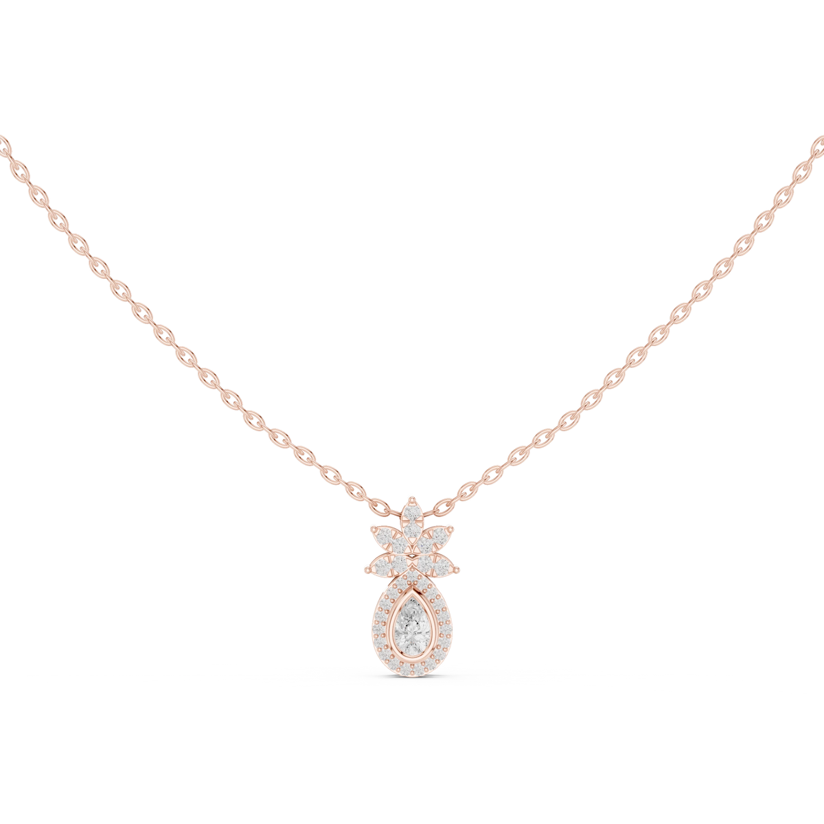 Petite Pear Halo Moissanite Pendant with Flower Top in rose 925 sterling silver, view 4