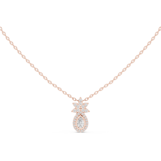 Petite Pear Halo Moissanite Pendant with Flower Top in rose 925 sterling silver, view 4