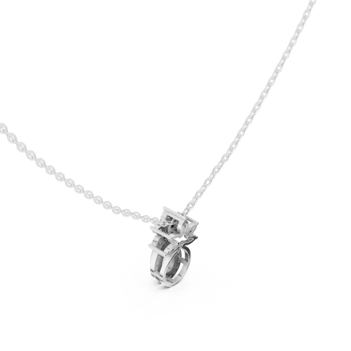Petite Pear Halo Moissanite Pendant with Flower Top in white 925 sterling silver, view 2