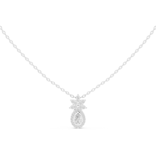 Petite Pear Halo Moissanite Pendant with Flower Top in white 925 sterling silver, view 4
