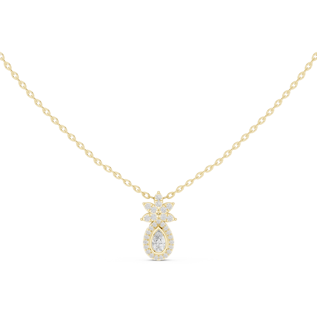 Petite Pear Halo Moissanite Pendant with Flower Top in yellow 925 sterling silver, view 4