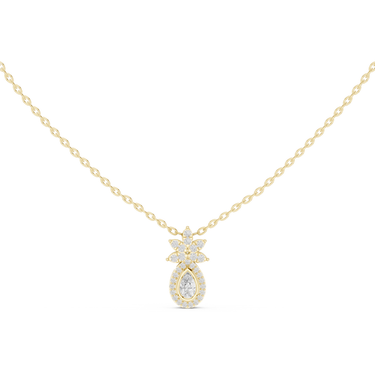 Petite Pear Halo Moissanite Pendant with Flower Top in yellow 925 sterling silver, view 4
