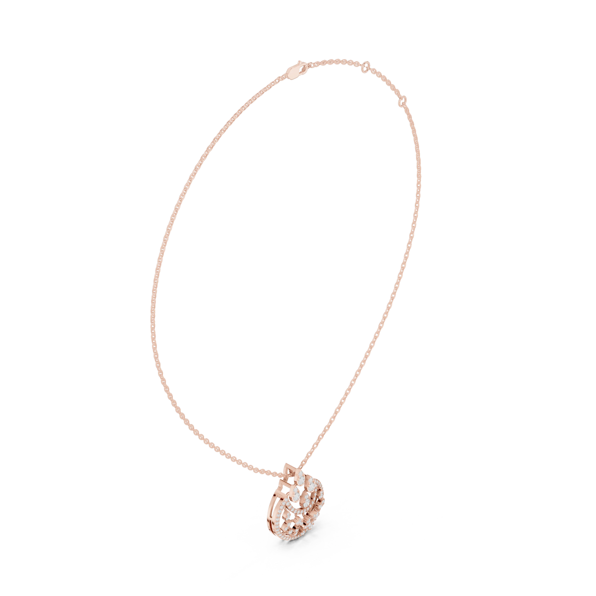 Crescent Openwork Disc Moissanite Pendant in rose 925 sterling silver, view 1