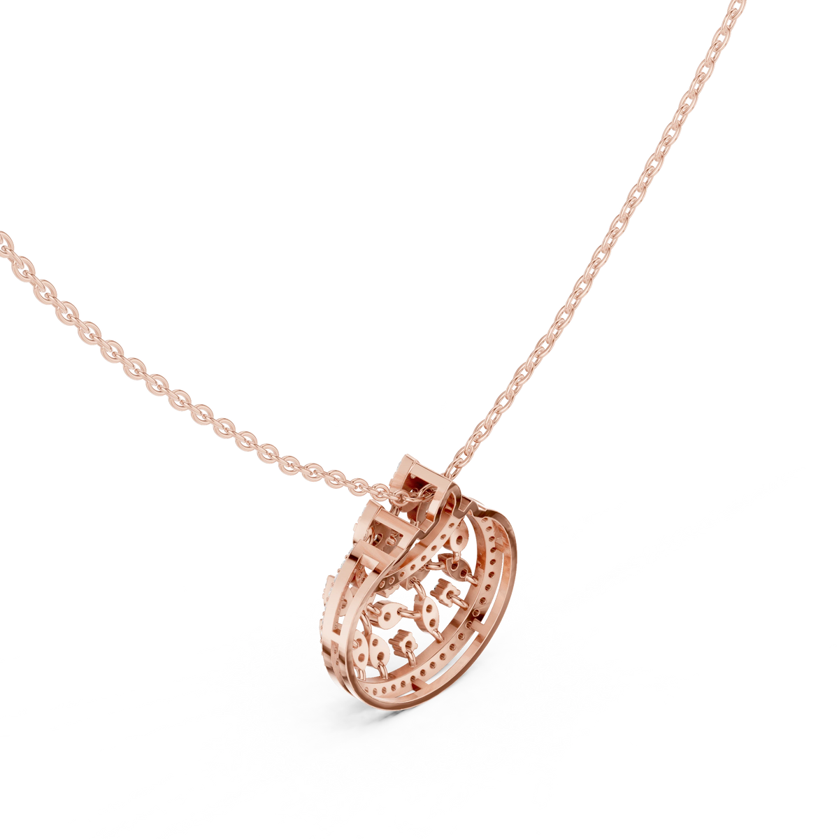 Crescent Openwork Disc Moissanite Pendant in rose 925 sterling silver, view 2